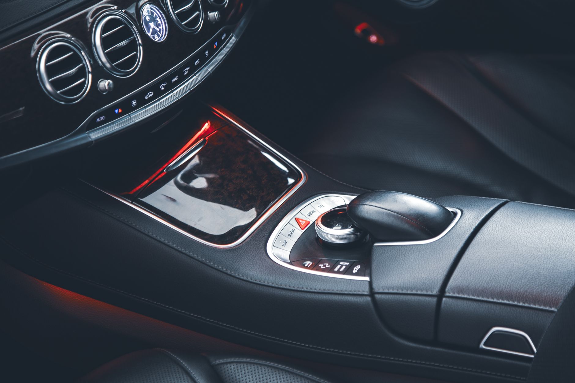 The calm interior of a car set up for a driving lesson